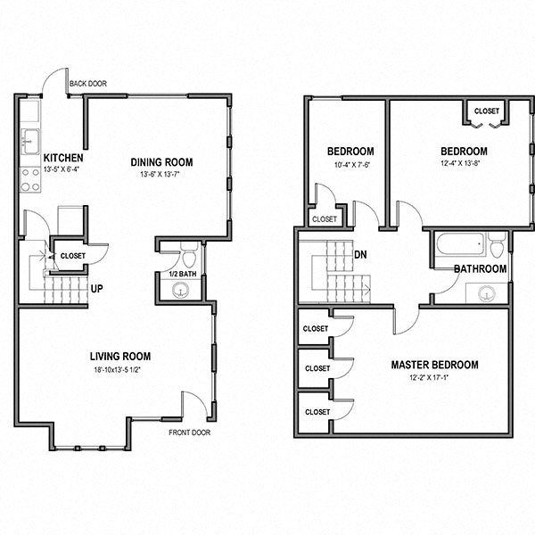 Floor plan for 3 beds, 1.5 baths, 1550 sqft